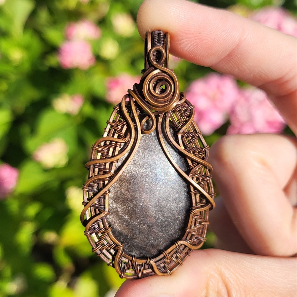 Handcrafted Silver Sheen Obsidian Pendant - Picture 6 of 6